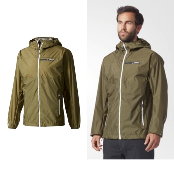AdidasTerrex Climaproof Fastpack 2.5L Olive Rain Jacket